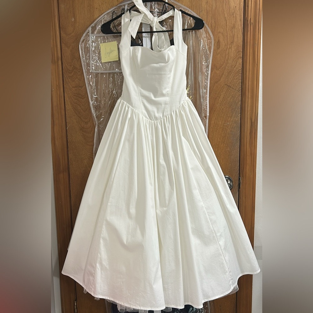 Babyboo White Halter Tulle Skirt Tea Length Dress